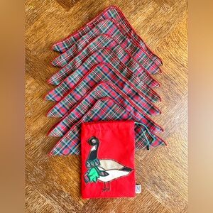 Red Plaid Goose Handkerchief Set of 7 with Bag